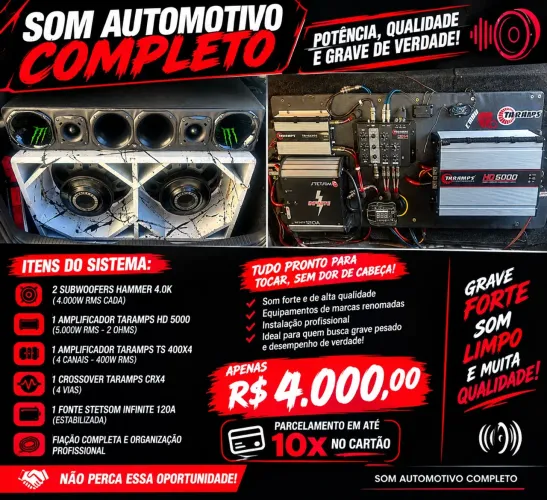 Som Automotivo 10x no cartão 