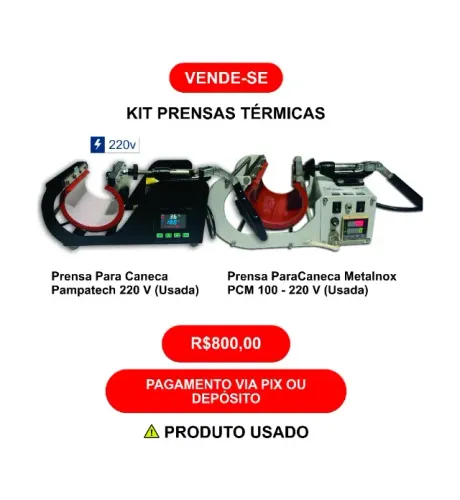 Kit Prensas Térmicas para Sublimação - Metalnox + Pampatech - 200v