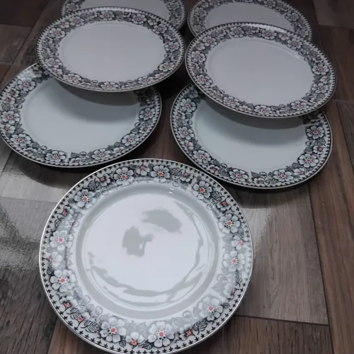 7 pratos refeição rasos porcelana steatita