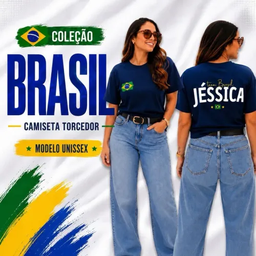 Camiseta Brasil Personalizada com Nome | Unissex em Poliéster