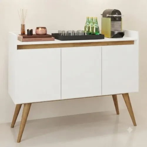 Buffet Gold com 3 portas Branco e Mel! - A Pronta Entrega