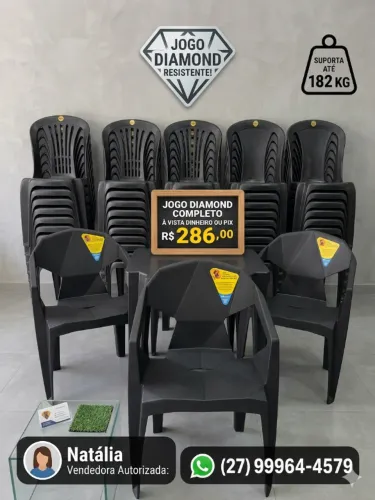 jogo plástico c/ cadeiras modelo poltrona diamante 182 kg