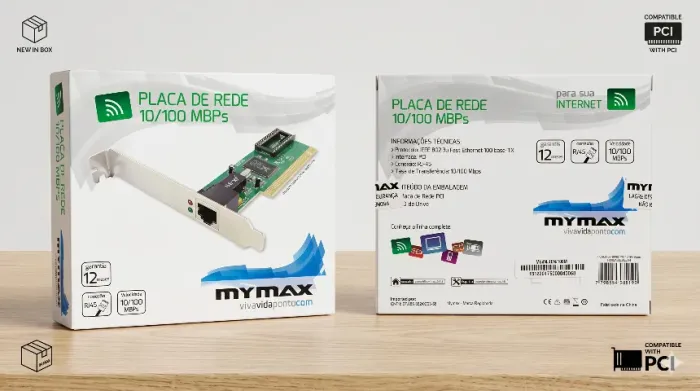 Placa de Rede PCI Ethernet 10/100 Mbps Mymax - Nova