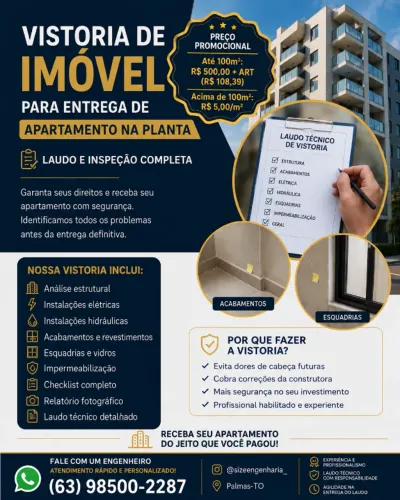 Vistoria Técnica de Imóvel - Recebimento de Casas e Apartamentos | Palmas-TO