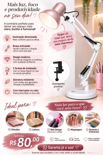 Iluminária nova - ideal para estudo, manicure, makes e extensão de cílios.