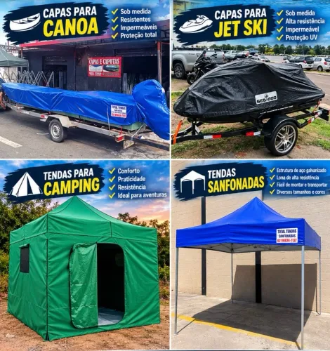 Tendas sanfonadas , capas para canoa , capas para jet ski , tendas para camping