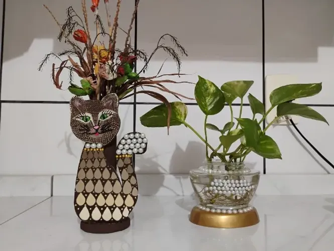 Vaso de Jibóia + decoração de gatinho