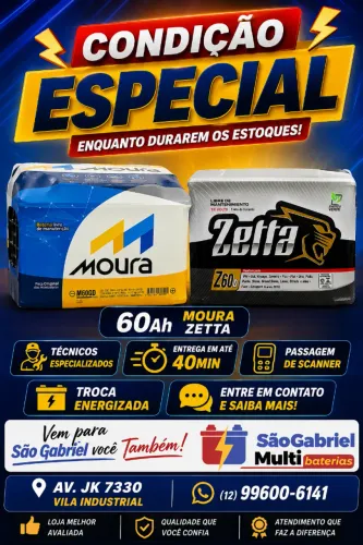 Baterias Moura e Zetta 60ah A partir de R$410,00