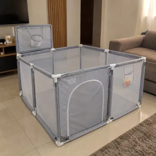 Cercado Chiqueirinho Portátil De Bebê Com Abertura Lateral Cor Cinza