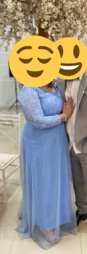Vestido de festa madrinha plus size Azul serenity