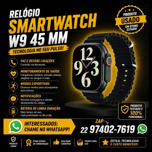 Relógio smartwatch w9 45mm