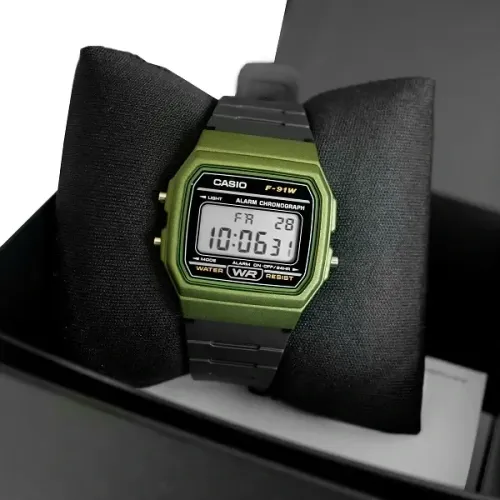 Relógio Casio Unissex Vintage F91wm 3adf Verde Digital