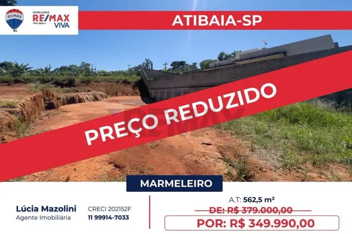 Terreno plano à venda, 562,5m² por R$ 379.000,00 - Marmeleiro - Atibaia/SP