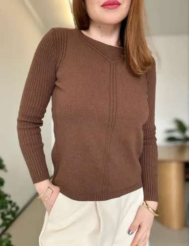 Blusa de Tricot Marrom M Modal