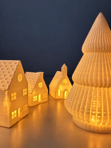 Vila Natalina Iluminada - Kit Casinhas e Árvore de Natal com LED.
