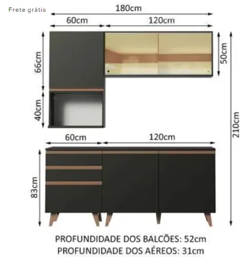 Armário de Cozinha Compacta 180cm Preto Reims : VALOR PROMOCIONAL AVISTA 860 REAIS