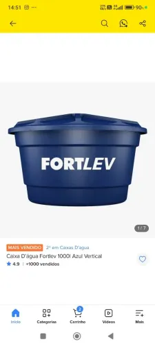 Caixa d'água 1.000 litros Fortlev