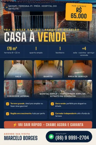 Casa com Terreno 8x22 no Samapi - Próx. Hospital do Satélite