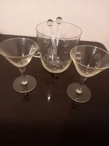 Balde de Gelo Vintage de Vidro com duas taças!