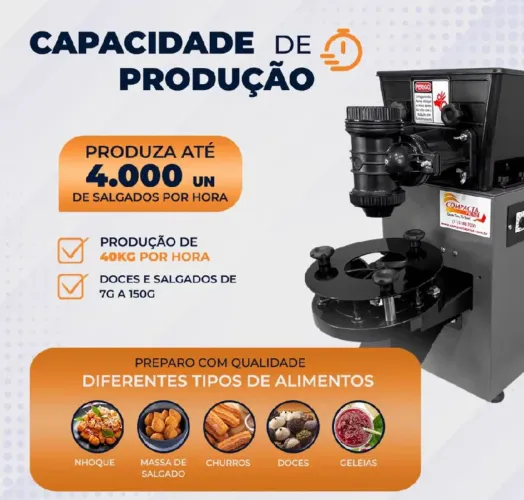 Máquina de fazer salgados e doces + masseira + fritadeira