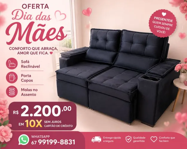 Sofá em 10 X $219.00 cartão crédito reclinável retrátil
