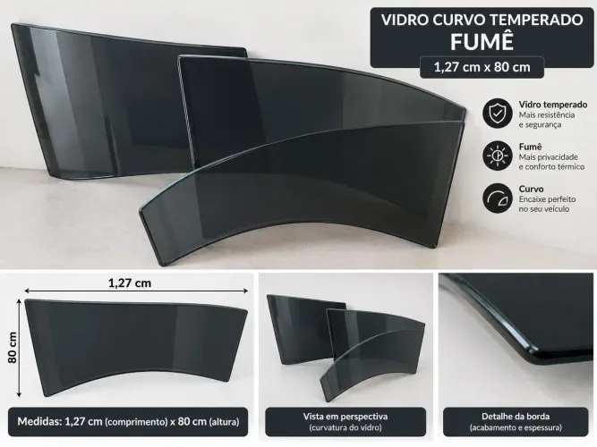 Vidro curvo fumê temperado 