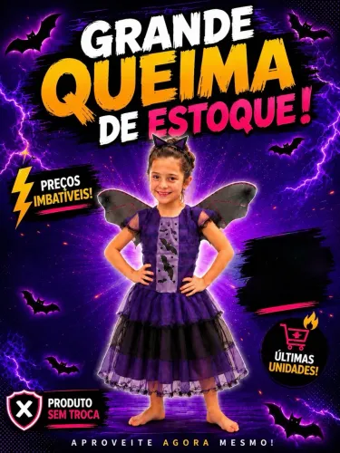 Fantasia vampirinha infantil com asas e tiara