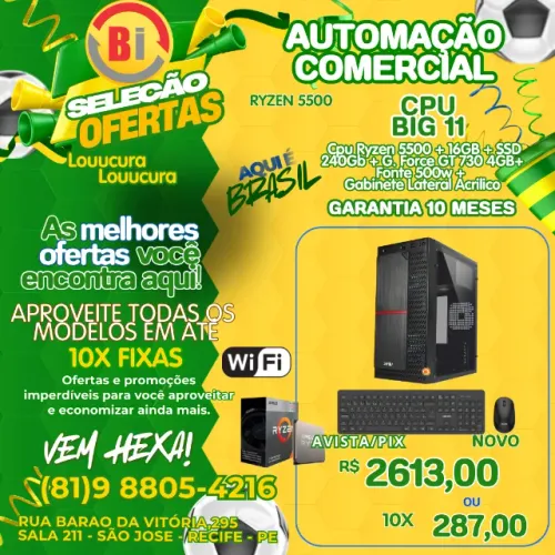 Computador Desktop AMD Ryzen 5 5500, GT 730 4GB, 16GB DDR4, SSD 240GB - Fonte 500w