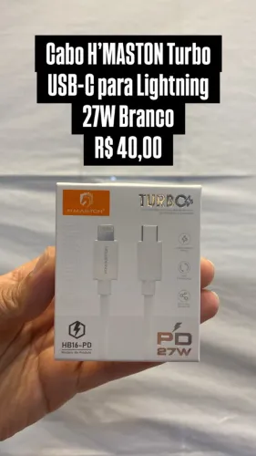 Cabo H`MASTON turbo ligthning / 27W / Branco / Loja Fisica / Produto Novo