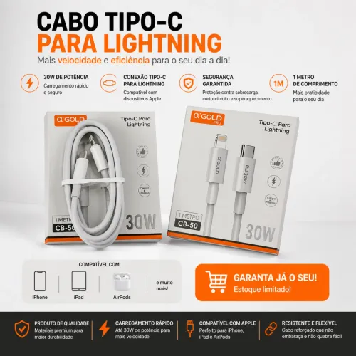 Excelente Cabo de 1 Metro Gold C/ Lightning