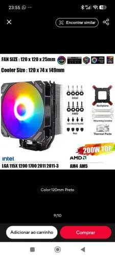 Cooler para CPU Wovibo 4 Tubos ARGB 120mm