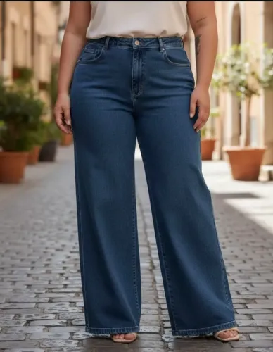 Calça Wide Leg Jeans 54 Nova Plus Size
