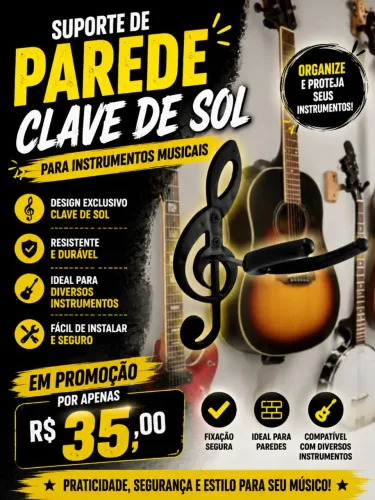 Suporte de parede clave de sol para violão guitarra e outros