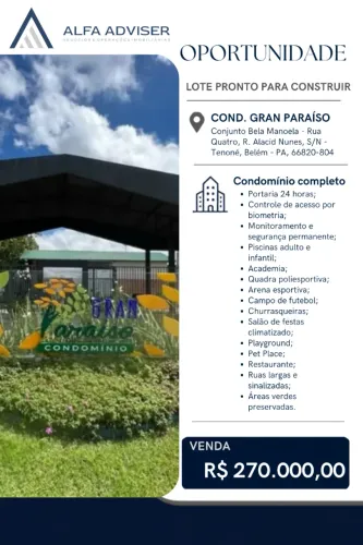 Lote à Venda no Gran Paraíso | Condomínio Fechado | Pronto para Construir | R$ 270 Mil