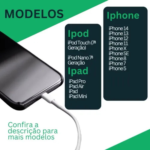 Cabo para IPhone 8/9/10/11/12/13 e outros