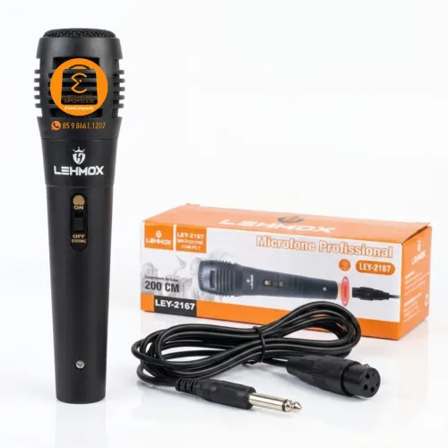Microfone com fio para Karaokê, Caixa de Som cabo de 2 Metros, Profissional LEHMOX