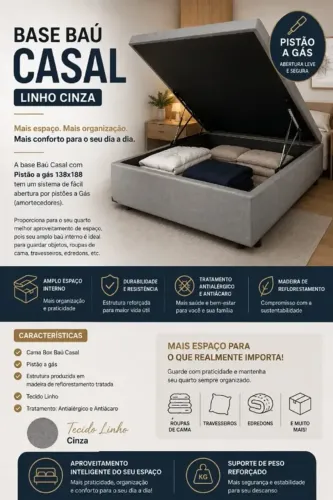 Base baú casal cinza DIVIDIMOS AEM ATE 10X SEM JUROS