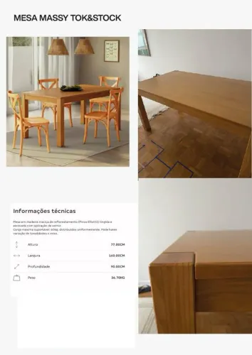 MESA DE MADEIRA MASSY TOKSTOCK