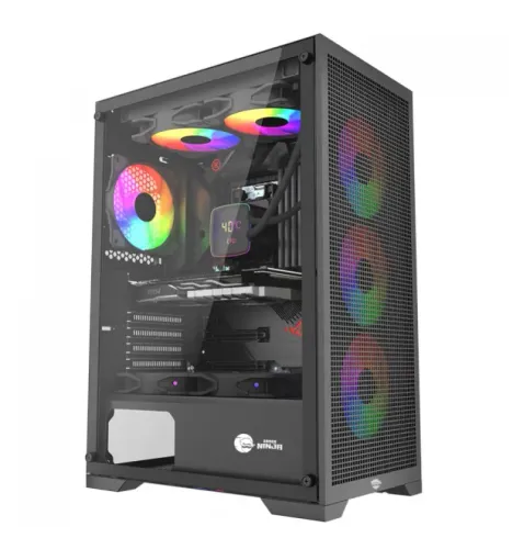 Gabinete Gamer Ninja Kurama, Mid Tower, Vidro Temperado, ATX, Sem Fonte, Com 4 Fans Rainbo