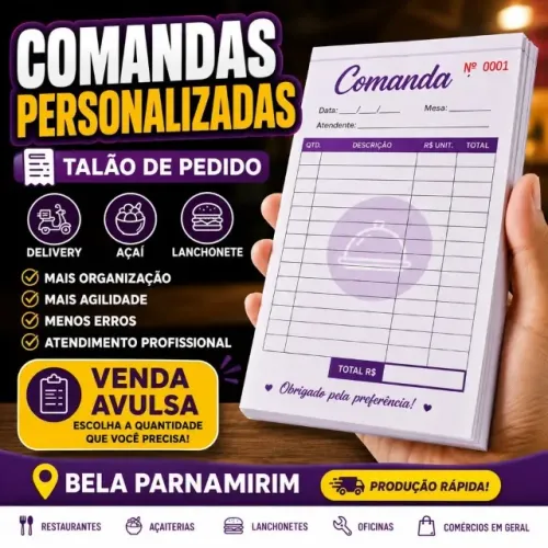 COMANDA E COMANDAS PERSONALIZADAS 15X21 | Talão De Pedido Para Delivery