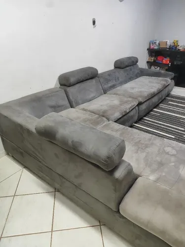 Sofá grande em L, Tecido Suede, cor cinza - 3,90 x 2,2m