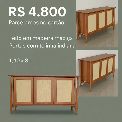 Armário tipo buffet em madeira maciça jequitibá 