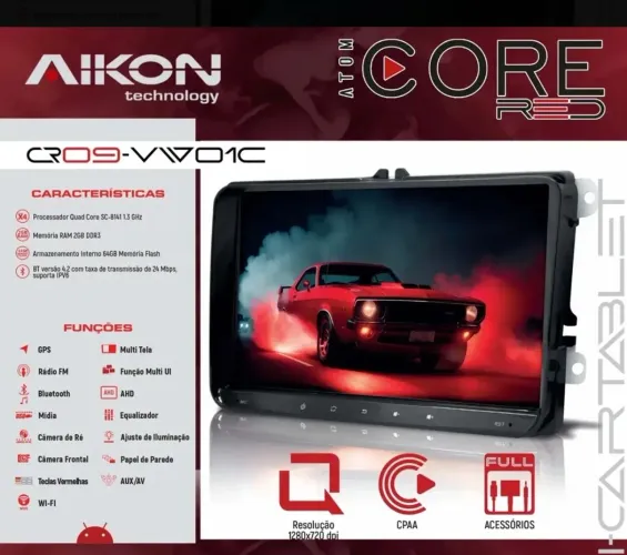 Multimídia Aikon Core Red Original 9 polegadas 