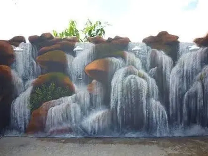 Pinturas em paredes esculturas em cimento transformação de ambiente cascatas de picinas at