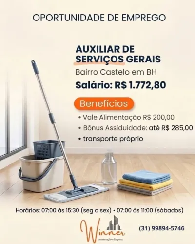 Vaga para Auxiliar de limpeza