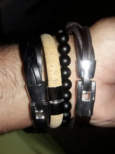 Pulseiras couro fecho em aço