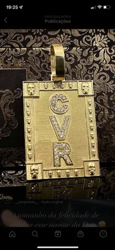 Pingente Placa em Ouro 18k 15 gramas com diamantes Personalizável 