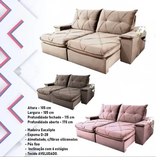Sala sofá retrátil e reclinável 210 cm de largura
