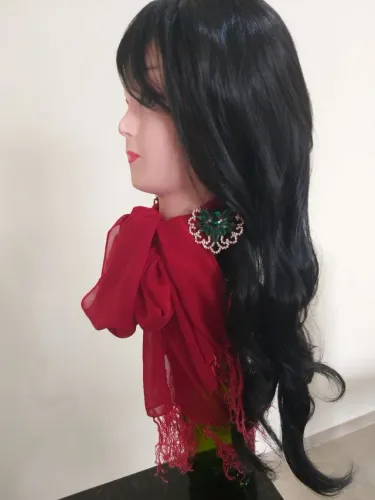 Peruca front lace longa ondulada preto