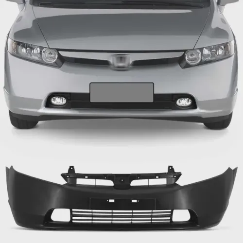 Parachoque Honda New Civic 2007 / 2008 - Furo Farol Auxiliar / Relevo Placa - Preto - DTS